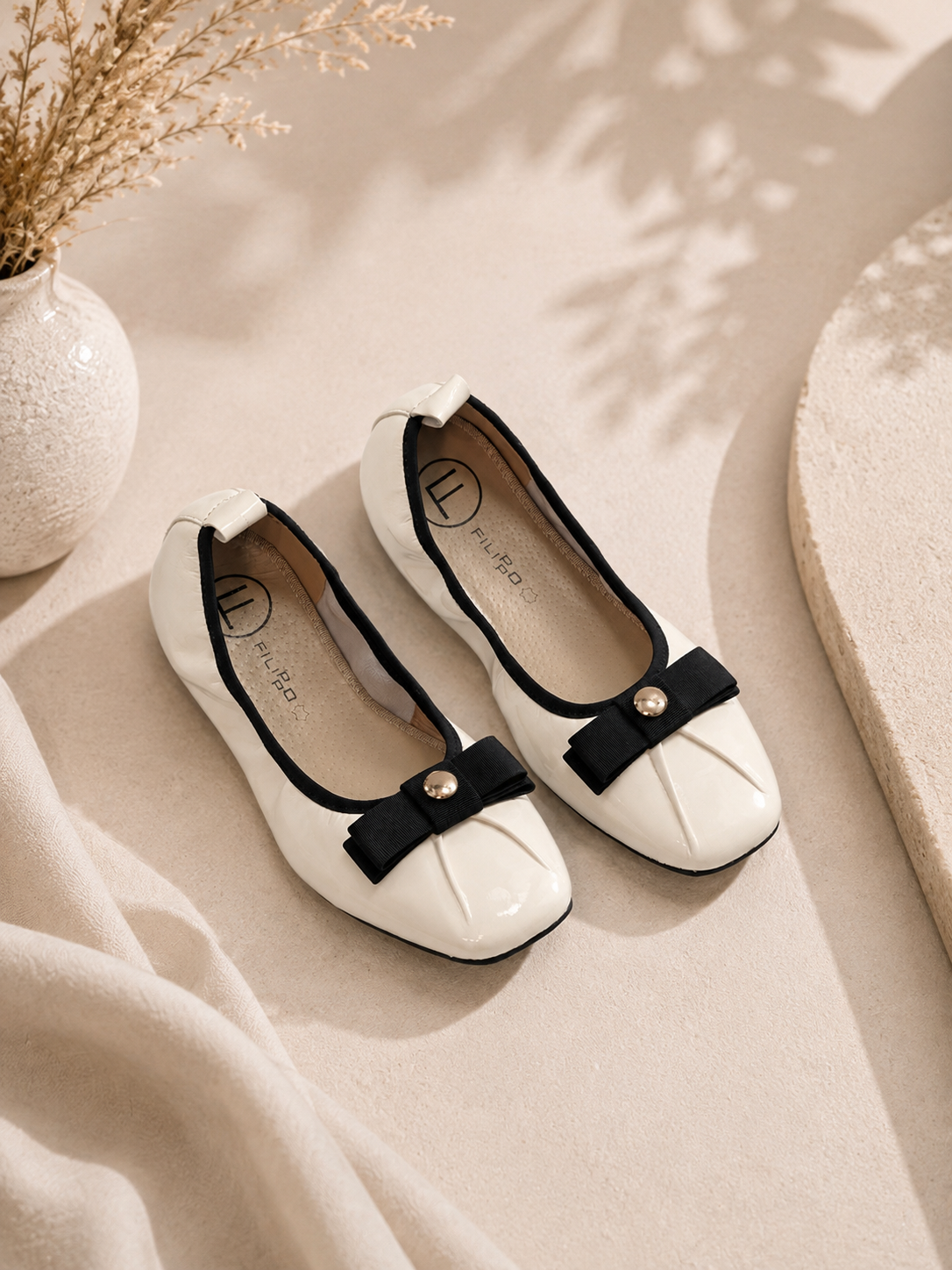 Filippo 7744 baleriny beżowe lakierowane