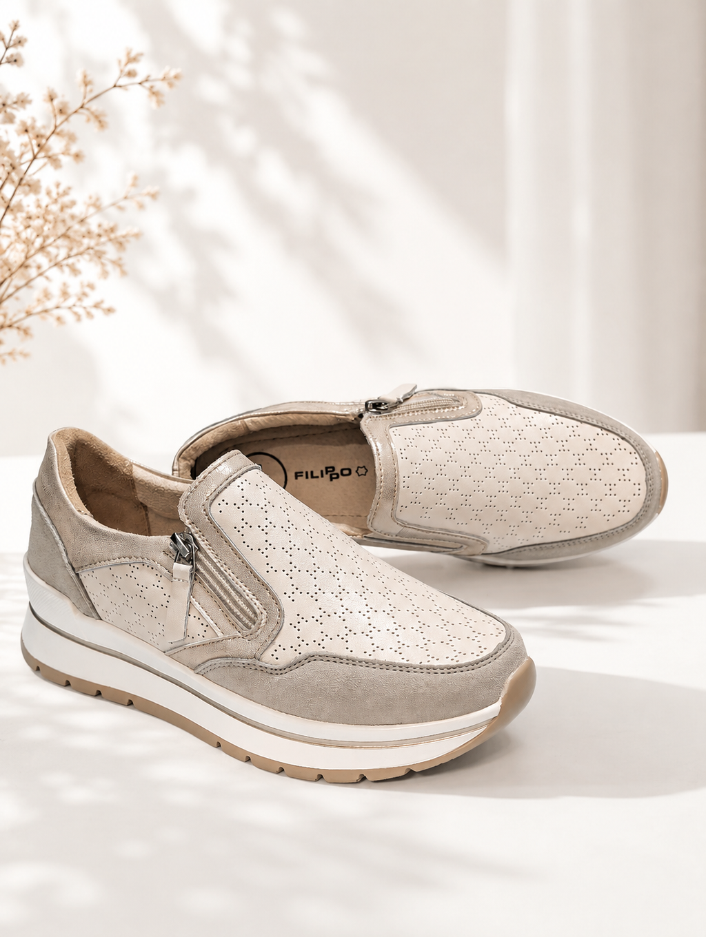 Sneakersy skórzane z suwakiem FIlippo 6777