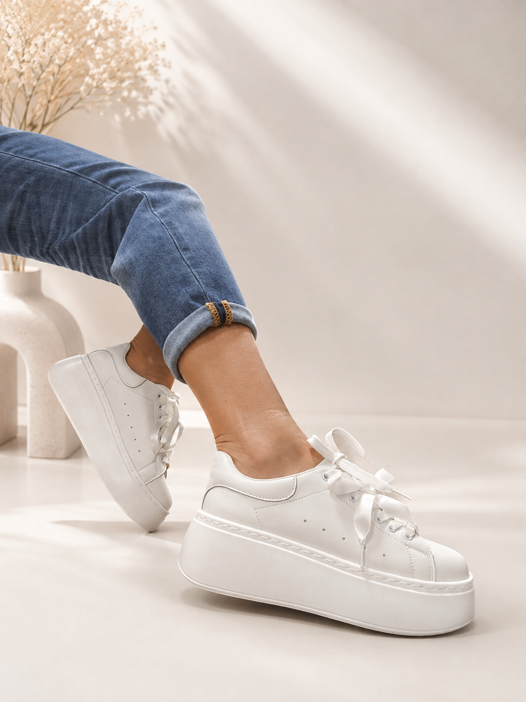 Goodin 1045 skórzane białe buty na platformie Sneakersy