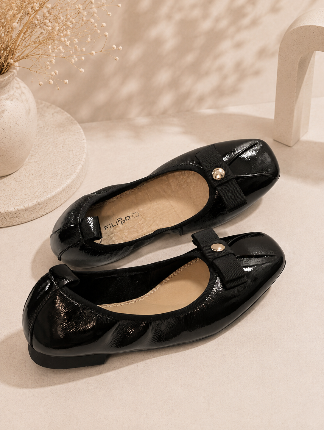 Filippo 7744 Black Patent Leather Ballet Flats
