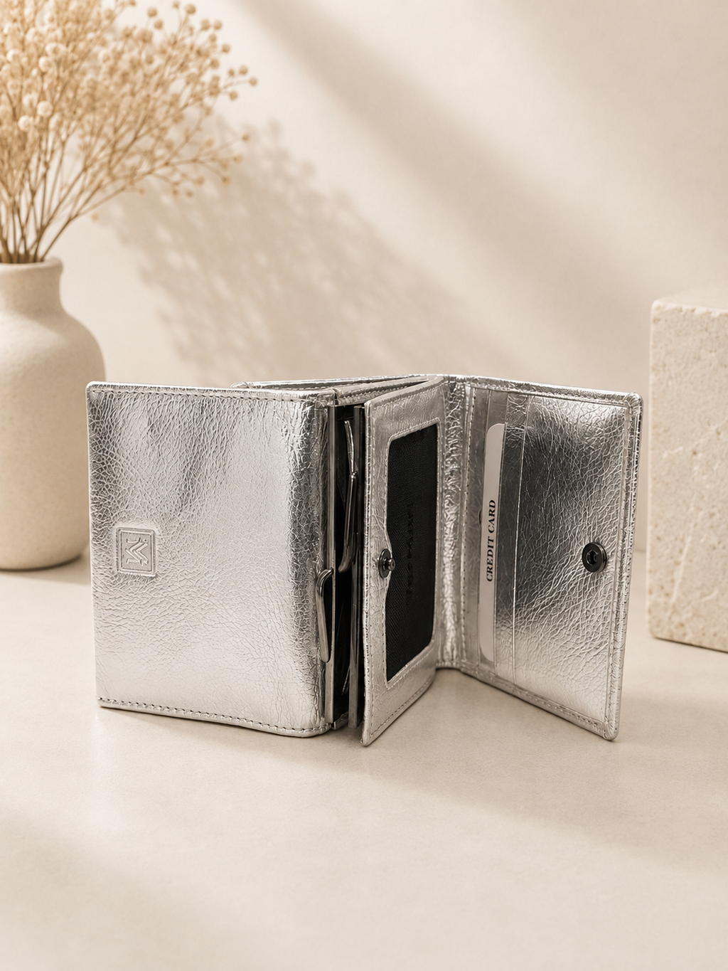 Portfel silver skóra naturalna VerMari Genuine Leather