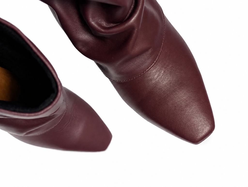 Botki Exquisite 1695 shoes bordowe wkładane z marszczoną cholewką