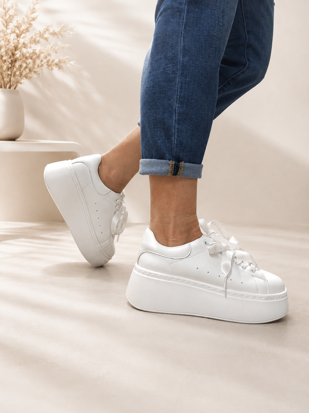 Goodin 1045 skórzane białe buty na platformie Sneakersy