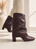 Botki Exquisite 1695 shoes bordowe wkładane z marszczoną cholewką