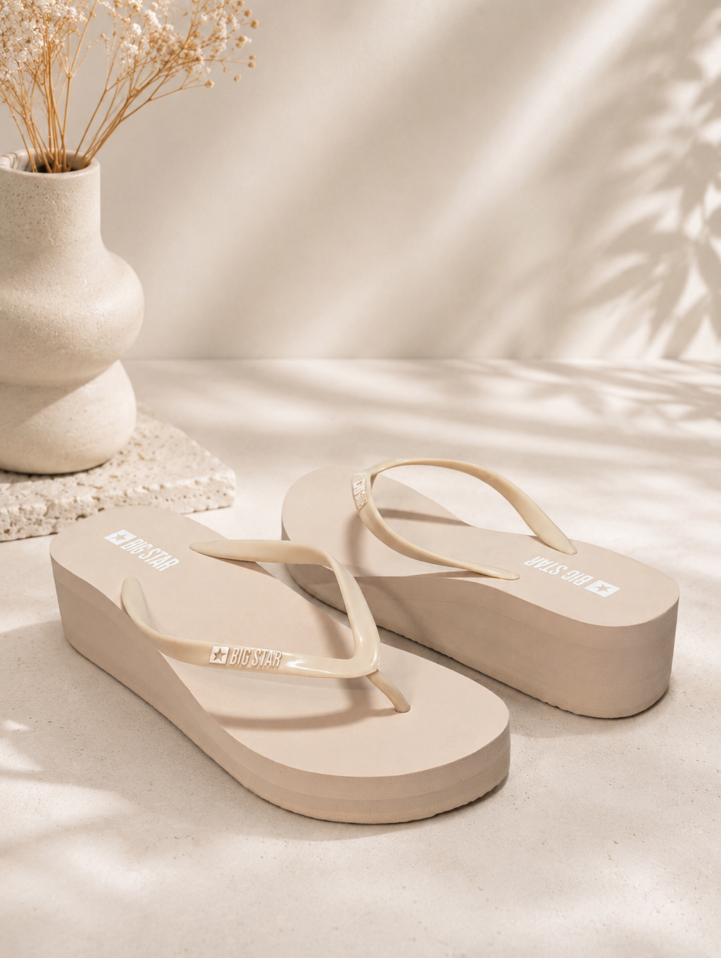 Big Star RR274551 beige wedge flip-flops
