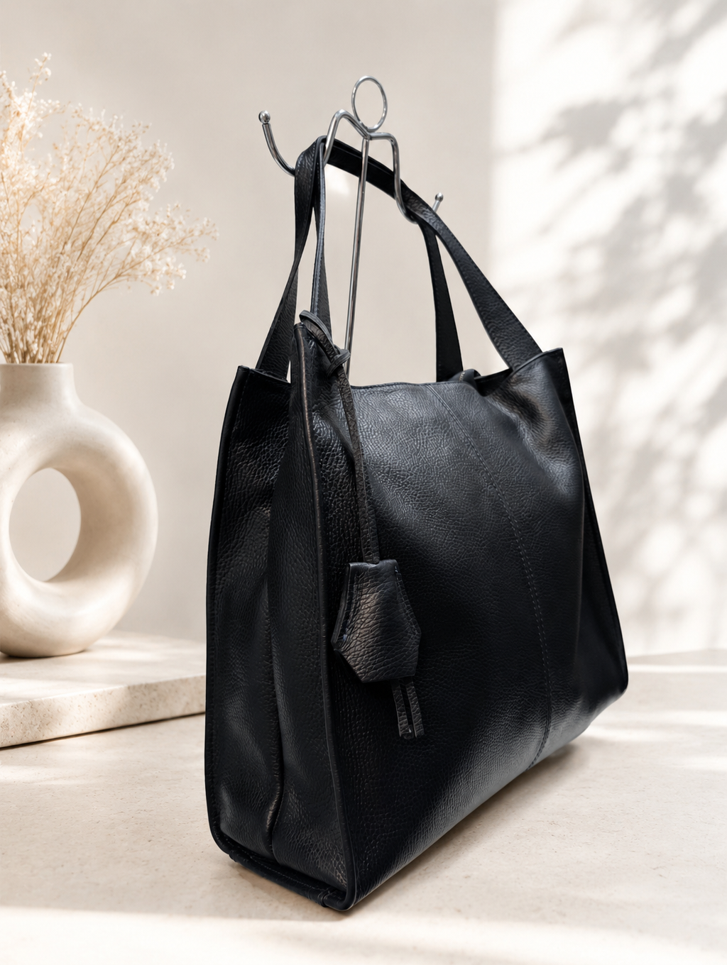 XL navy blue leather handbag