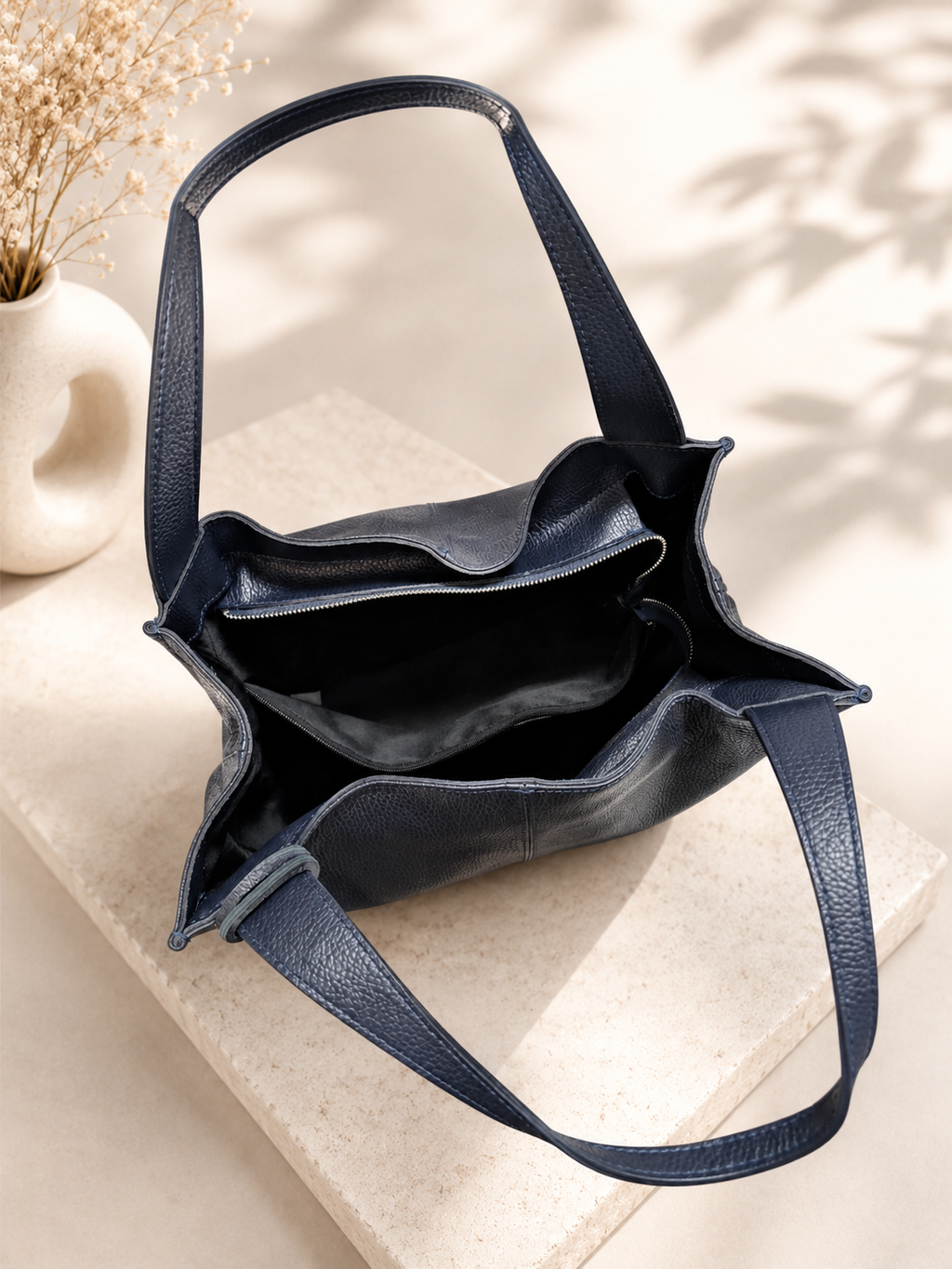 XL navy blue leather handbag