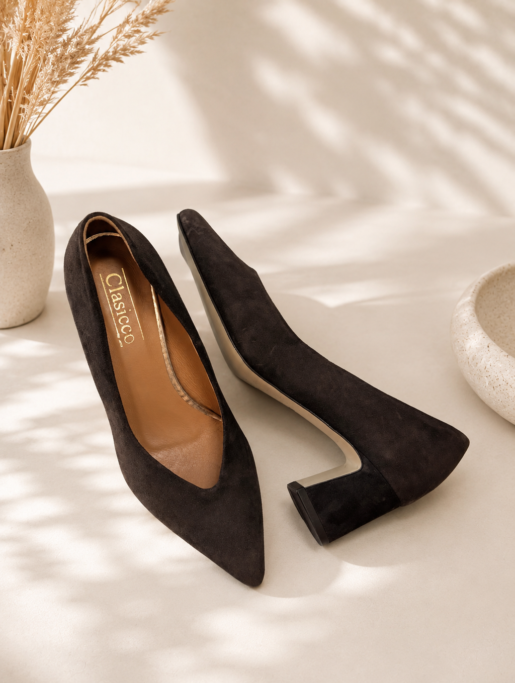 Clasicco 2145 brown suede high-heeled slippers