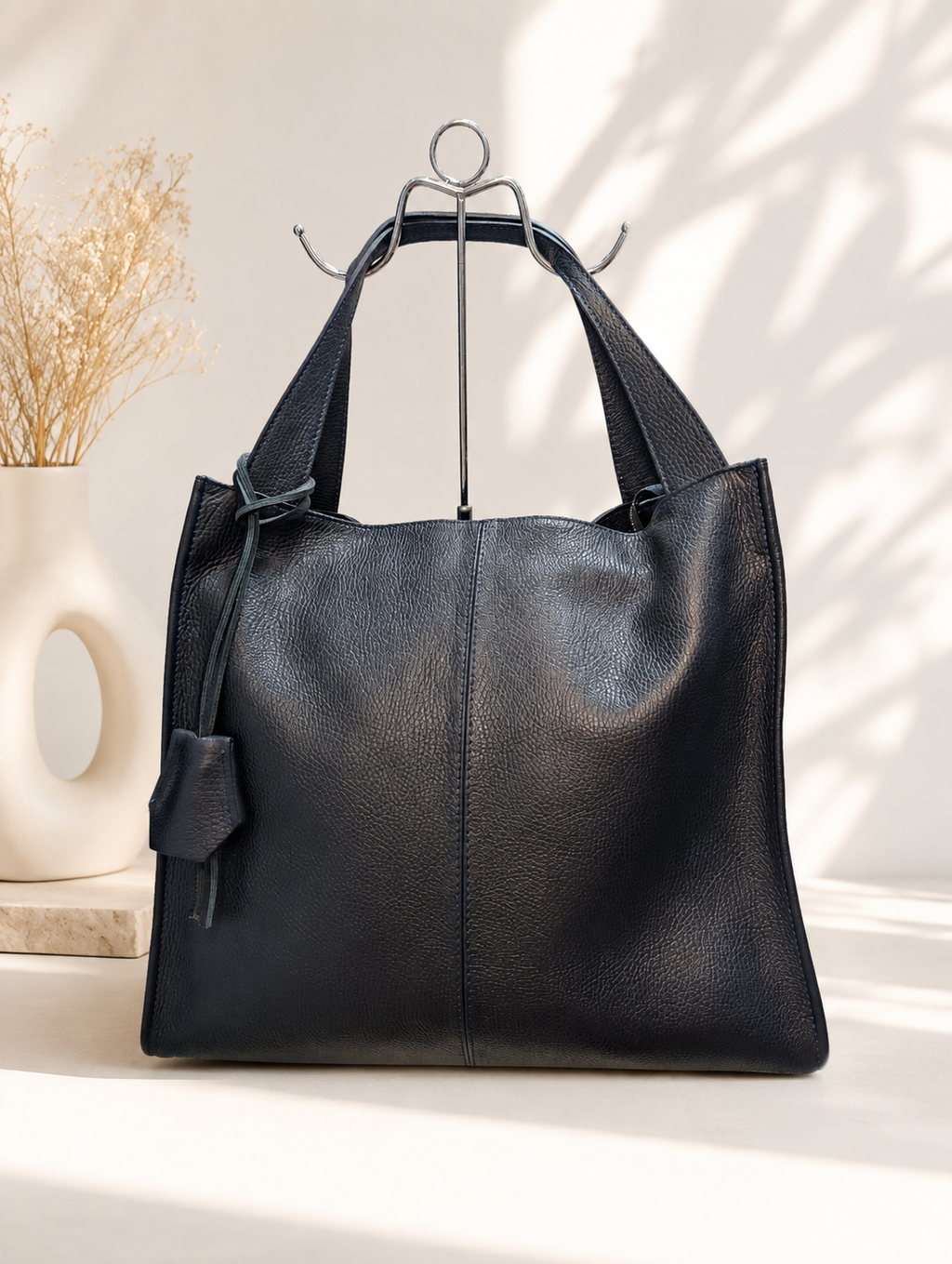 XL navy blue leather handbag