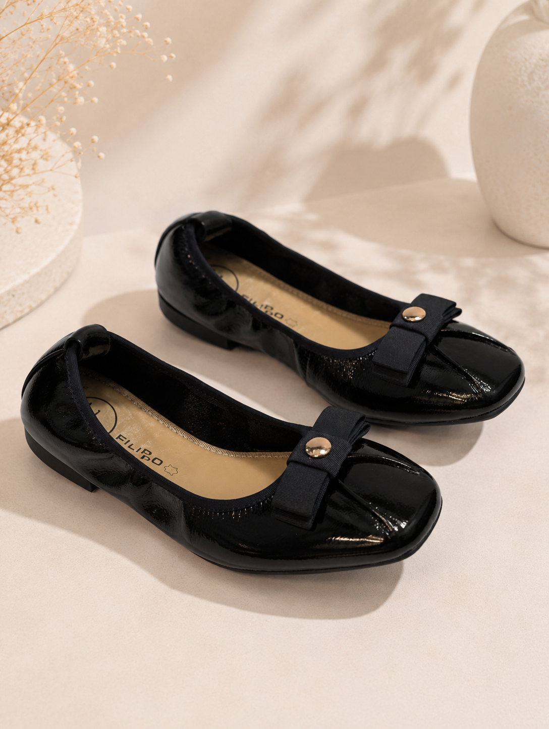 Filippo 7744 Black Patent Leather Ballet Flats