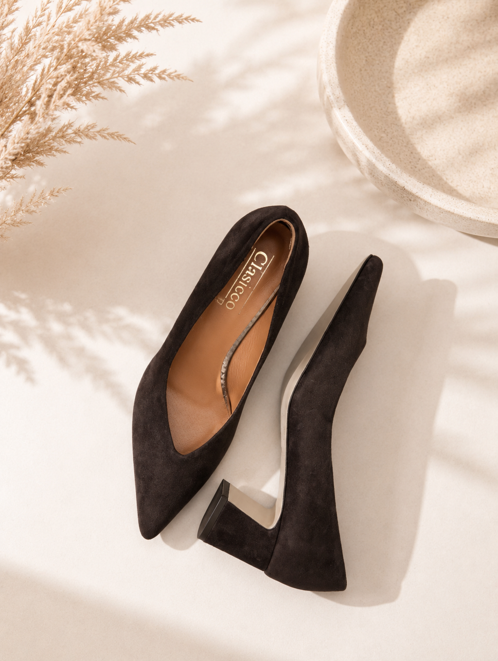 Clasicco 2145 brown suede high-heeled slippers