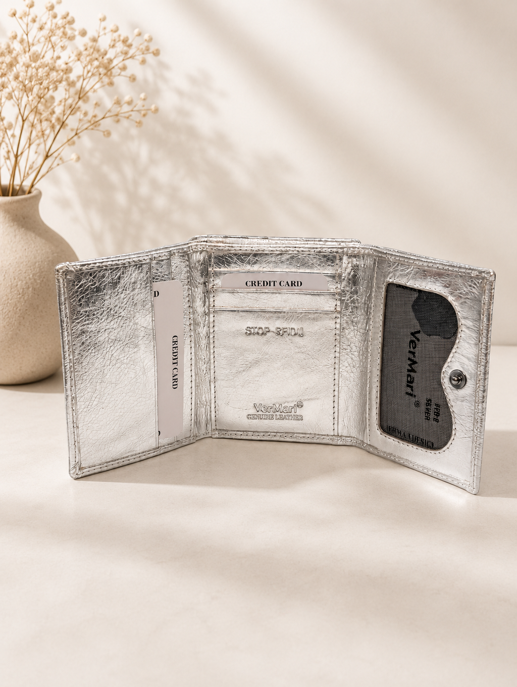 Portfel silver skóra naturalna VerMari Genuine Leather